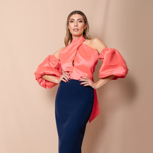 VESTIDO BICOLOR CUELLO HALTER