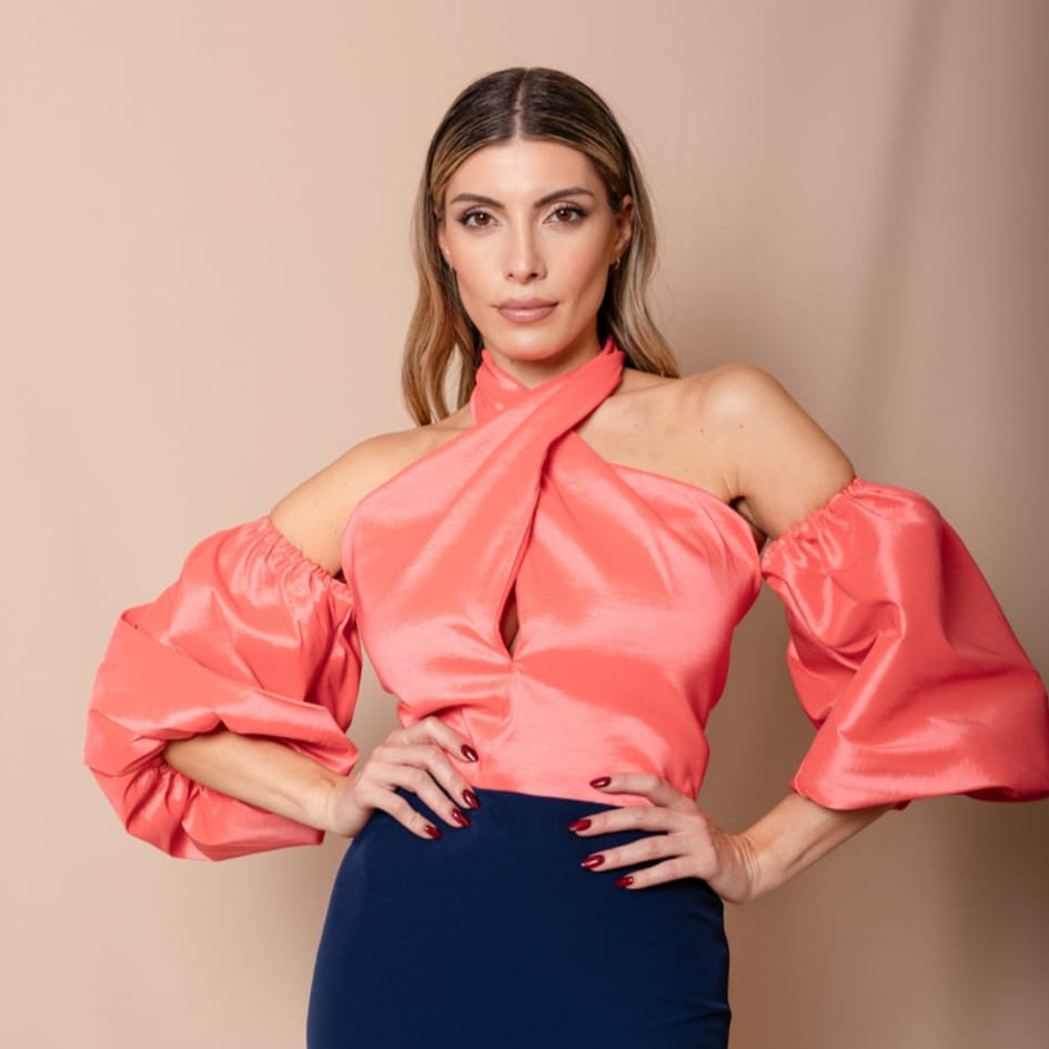 VESTIDO BICOLOR CUELLO HALTER